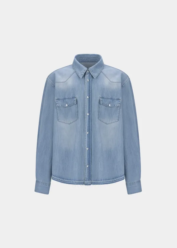 WASHED WESTERN DENIM SHIRT - BLUE
