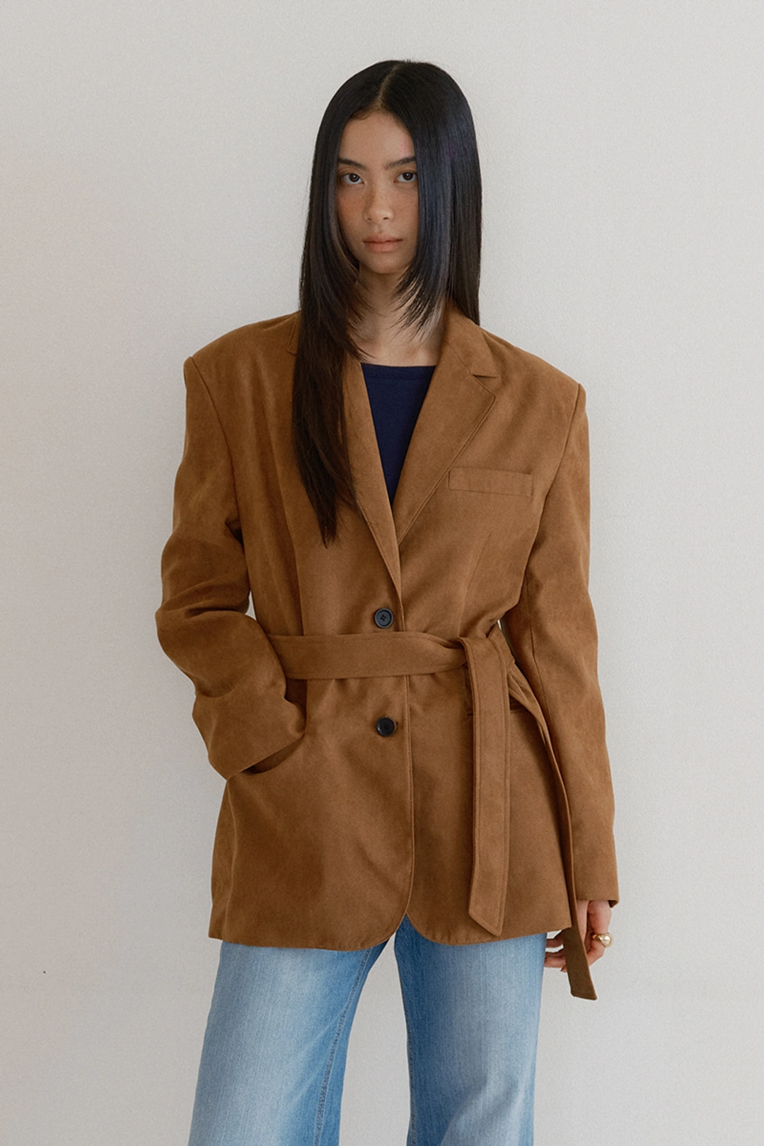 루시르주 Suede Belted Overfit Jacket (brown) 상품 이미지 2