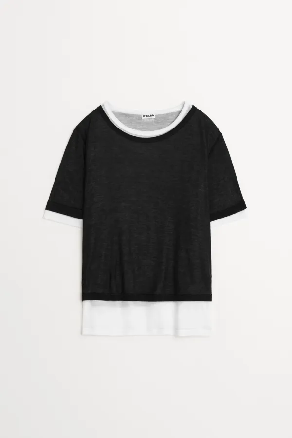Carib Layered T-Shirt light beige, black