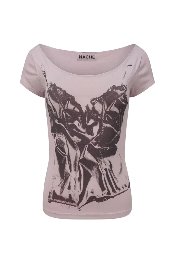 SLIP X-RAY PRINTED T-SHIRT DUSTY PINK