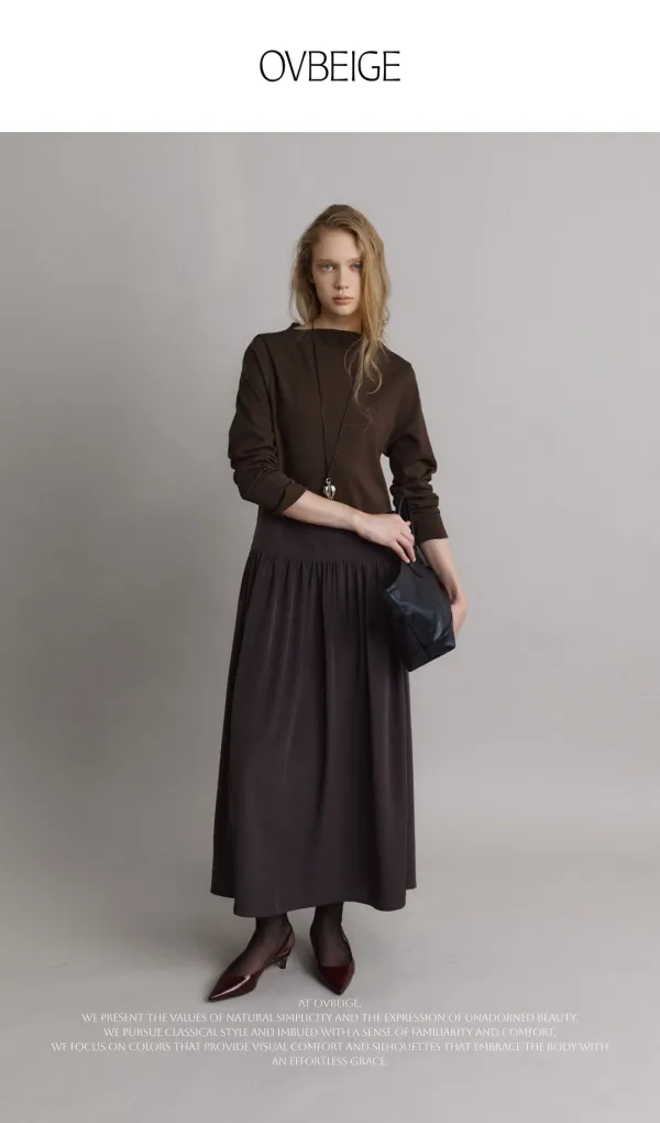 JERSEY SHIRRED COMBI OPS_WOOD BROWN