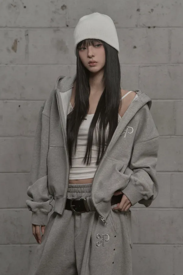 Steel Stud Hood Zip-Up (gray)