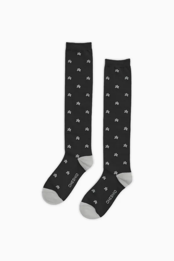 FLORAL KNEE SOCKS, CHARCOAL