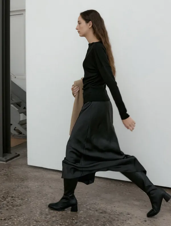 REVE SATIN LONG SLIT SKIRTS_2COLOR