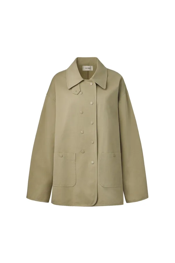VINTAGE WASHED COTTON DOUBLE-BREASTED HALF JACKET [BEIGE]