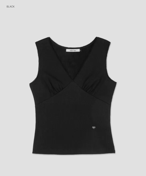 (T-7212)V-NECK LACE SLIM SLEEVELESS TOP