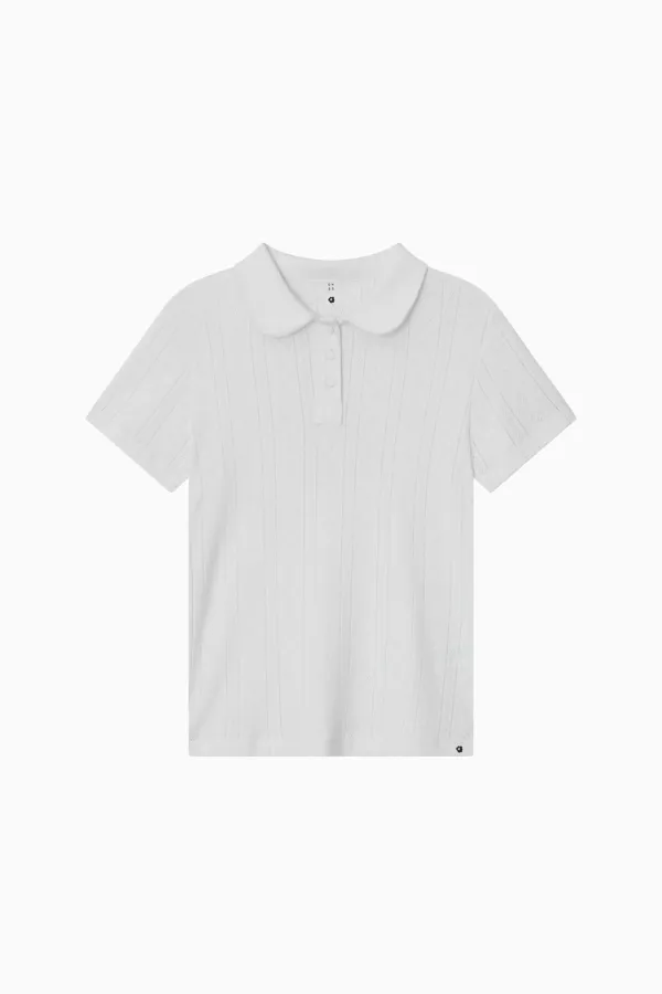 ROUND COLLAR JACQUARD PUNCHING TEE, WHITE