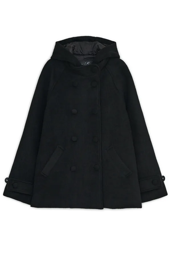 Hooded half coat (Black)