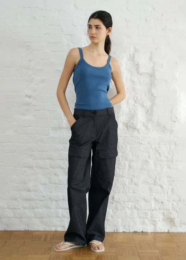 Front pocket stripe pants (black)