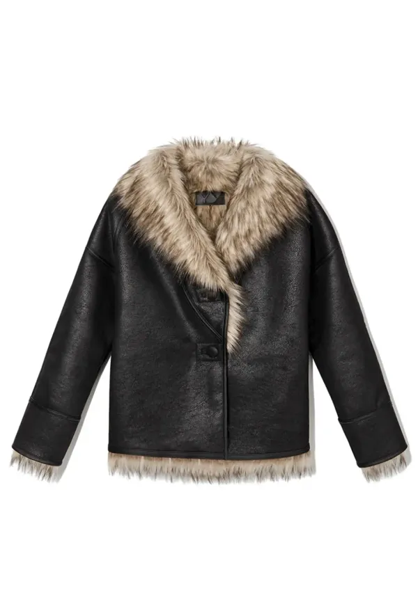 FAUX FUR REVERSIBLE JACKET, BLACK