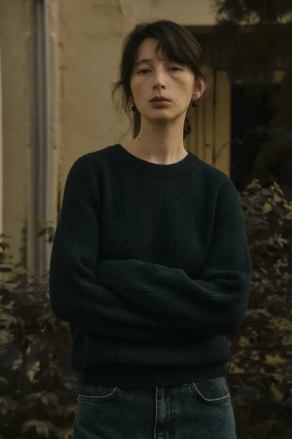 VENI WOOL RIB ROUND KNIT_NAVY