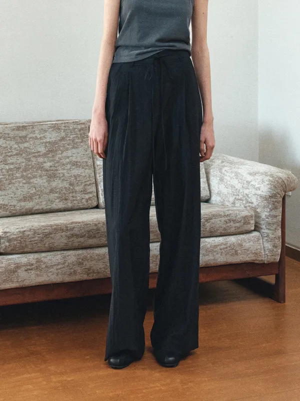 TIR ONE TUCK WIDE PANTS_ BLACK