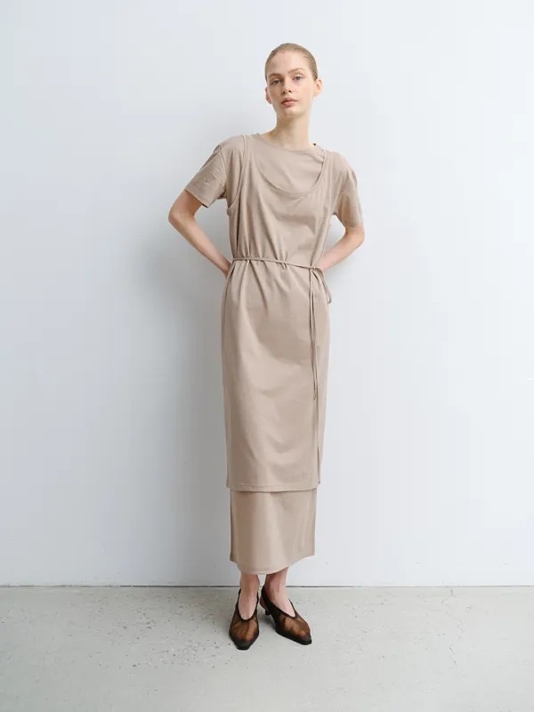 TVR LAYERED COTTON JERSEY DRESS_BEIGE