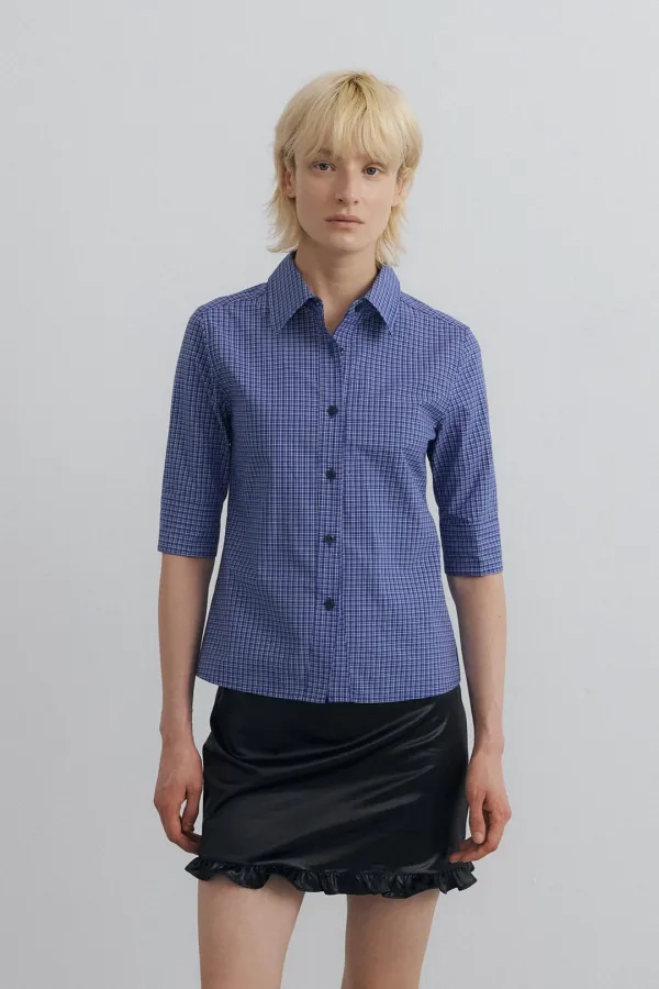 Slim Check Shirts_Royal Blue