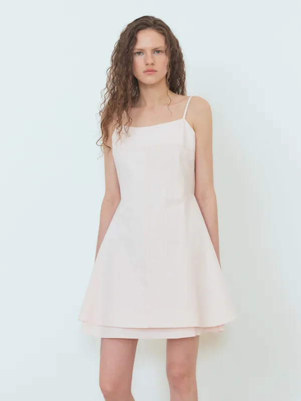 Slip Flare Layered Mini Dress, Light Pink