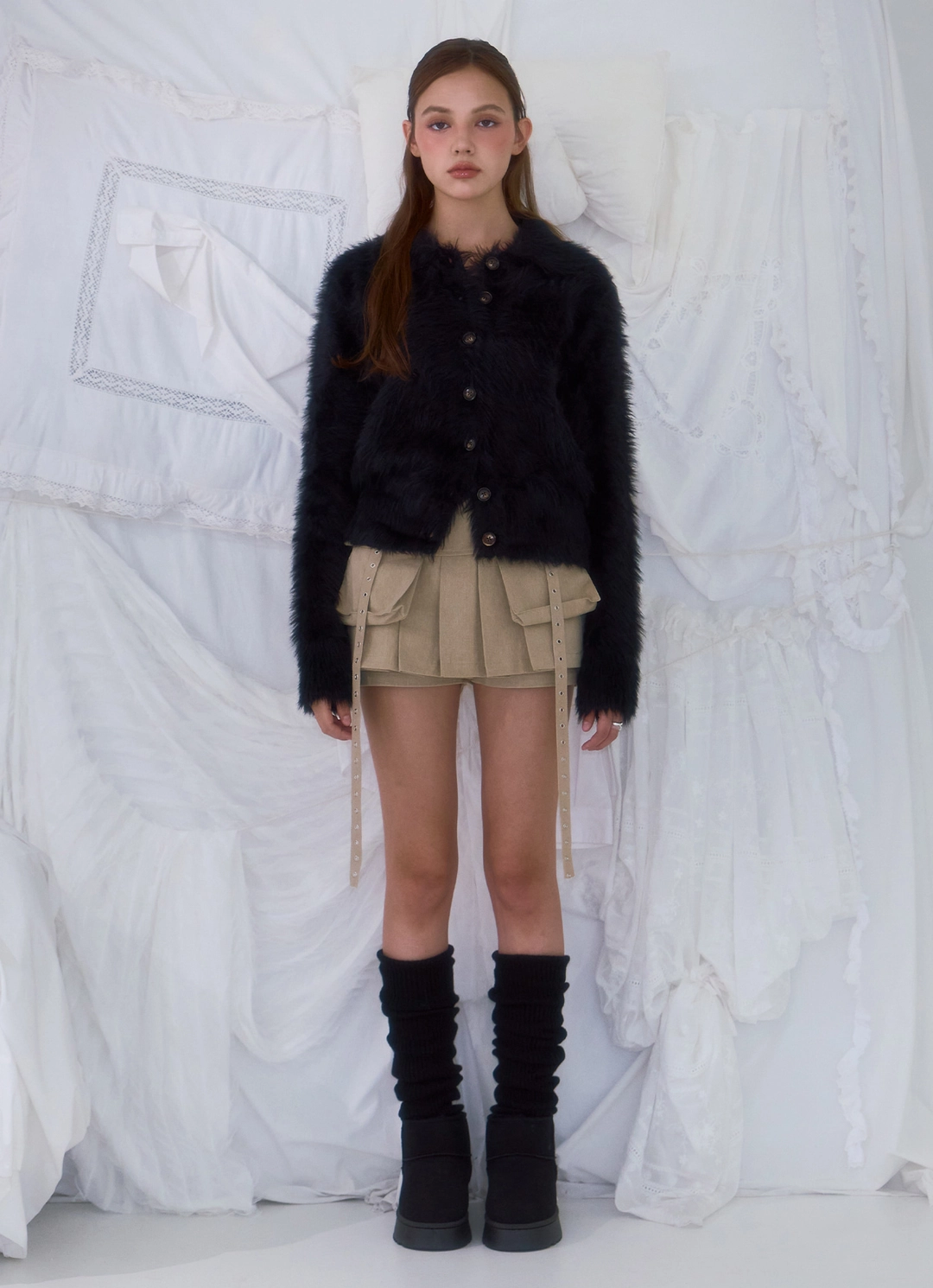 로제프란츠 Fur Collar Button Cardigan [Black] 상품 이미지 2
