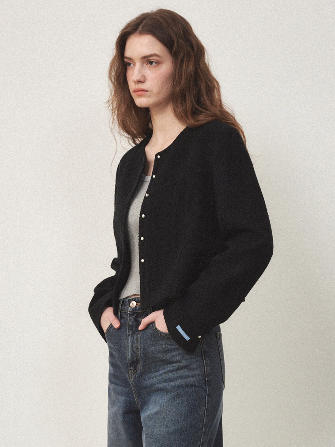 오스트카카 Tweed Single Round Jacket Black 상품 이미지 3