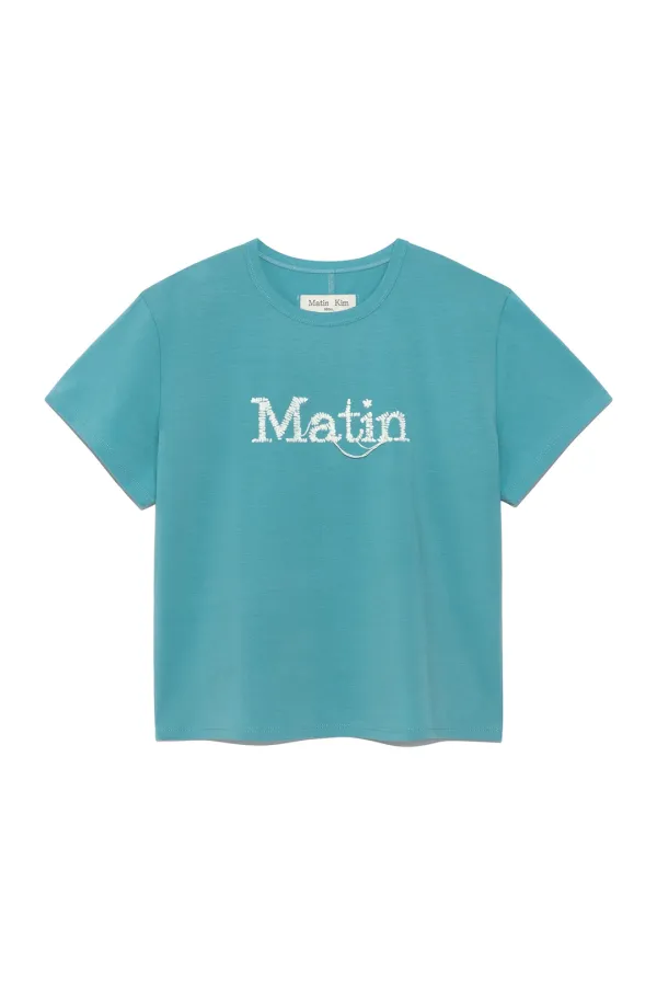STITCH PRINTING DETAIL CROP TOP IN TURQUOISE BLUE