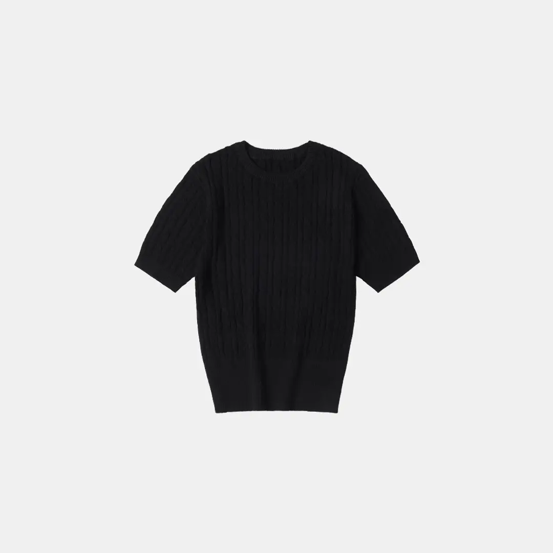 시야쥬 SIKN2029 cotton crop cable knit_Black 상품 이미지 3