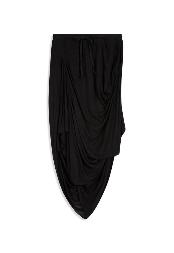DRAPED LINEN SKIRT, BLACK