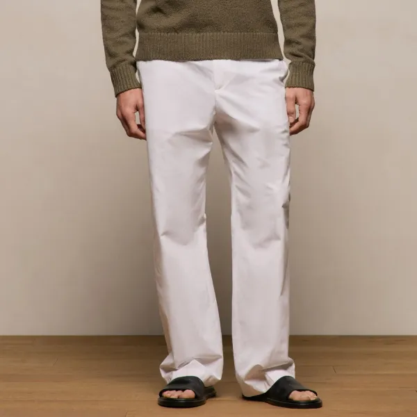 Italian Heavy Poplin Clean Front Trouser - White