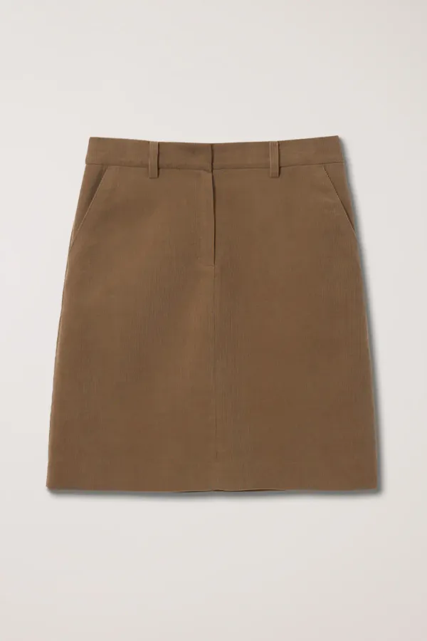 SEMI A-LINE CORDUROY MIDI SKIRT BEIGE_UDSK4C203I2