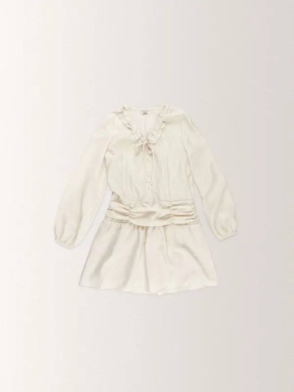 RIBBON SHIRRING ONE PIECE DRESS [ CREAM ]