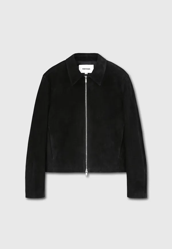Suede Zippered Blouson Jacket_ Black