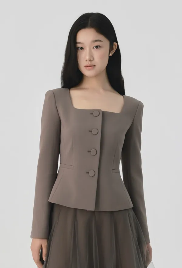 Sienna Square-neck Jacket (Brown)