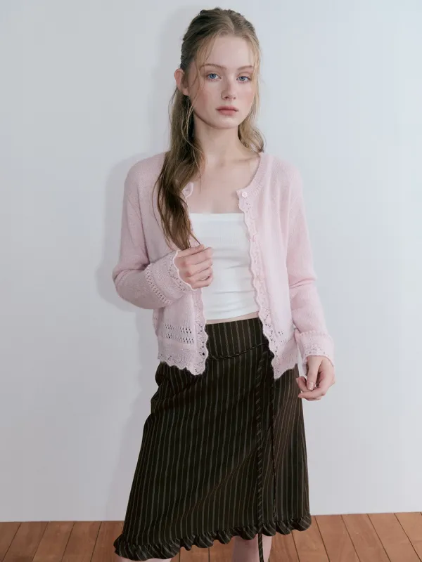 [9/17 예약배송] Alpaca Scallop Knit Cardigan, Pink