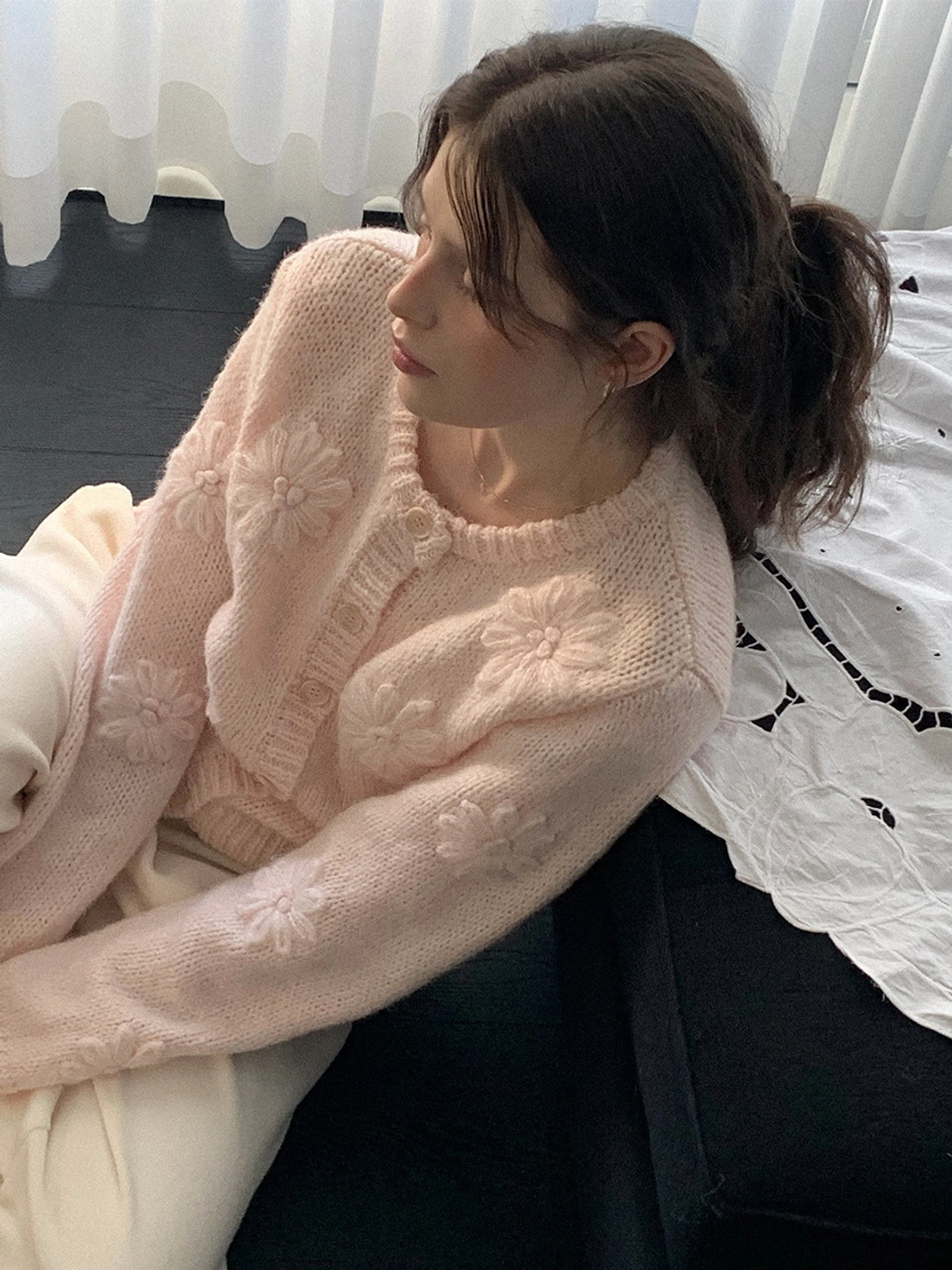 리엘 [공홈 Exclusive] Melty-mallow knit cardigan (powder pink) 상품 이미지 2