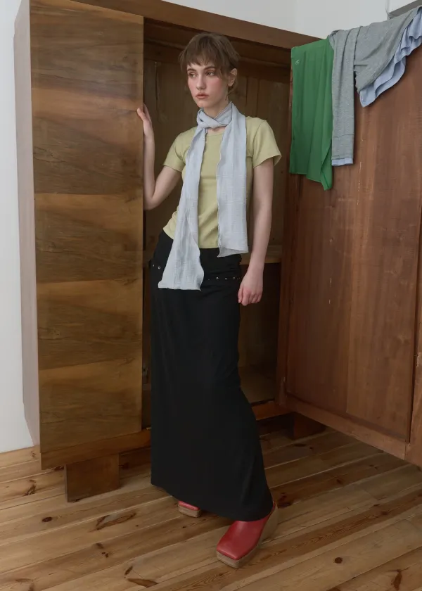 Side Shirring Long Skirt_Black