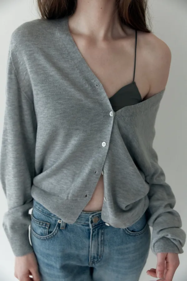 Mellow Whole-garment Cardigan_Light gray