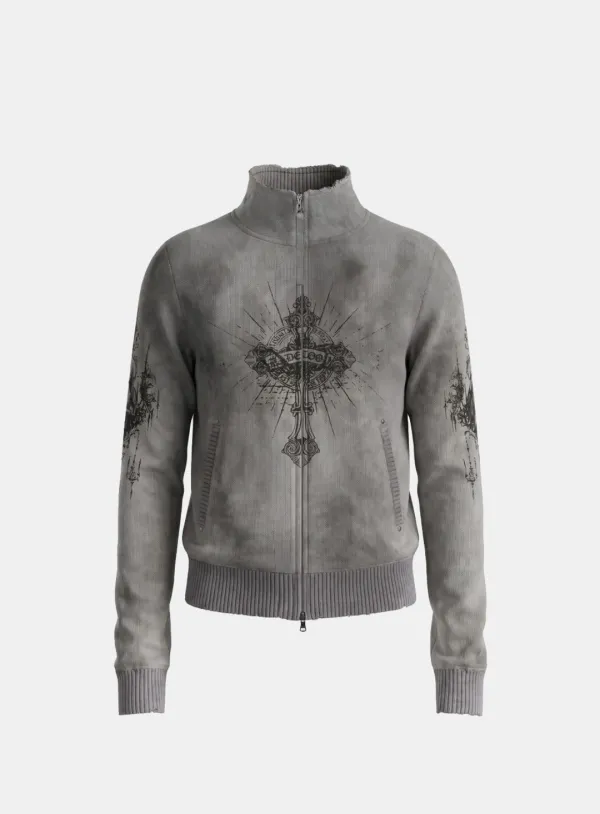 [10/7 발송] [w-jkt26-071] T.M.V. SAINT DOMINIC Full-Zip 니트 트랙 탑 - 차콜