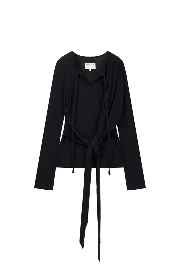 TIED DRAPERY TOP IN BLACK