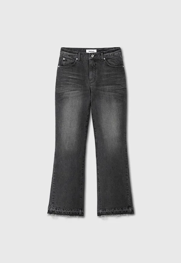 Flared Reconstructed Denim Jeans_ Washed Black