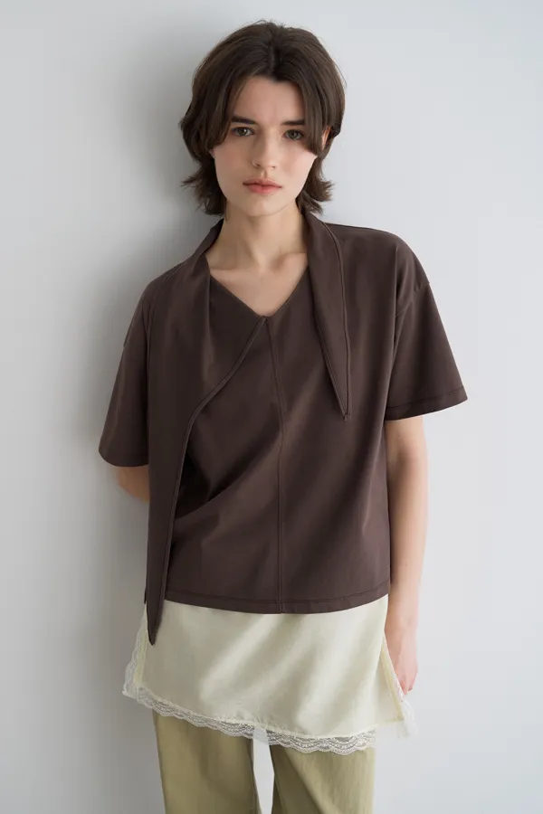 amelia v-neck scarf top_brown