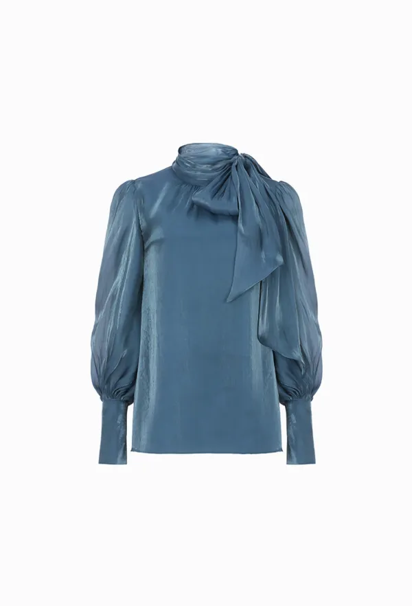 Daisy Satin Puff Blouse (Deep Green)