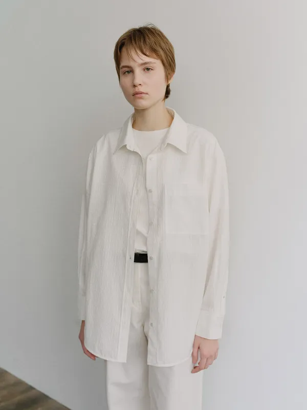 TFF OVER FIT POCKET SHIRT_WHITE CHECK