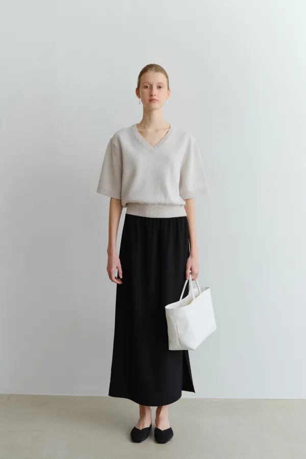 COTTON V-NECK KNIT_GREIGE_OE2C2MKN40GRG