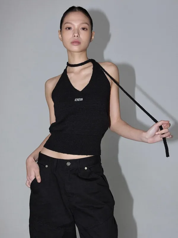 Halter Long Strap Knit (black)