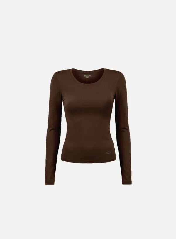[w-tee26-079] Everyday Scoop Neck Long Sleeve T-Shirt - Brown