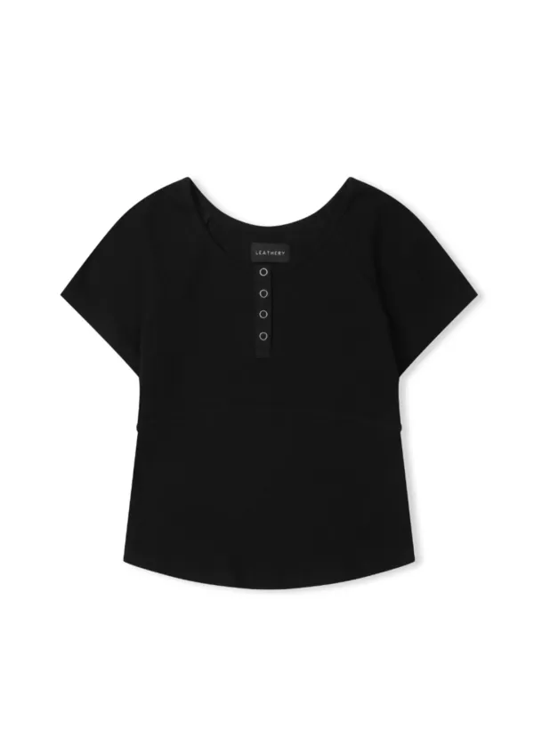 리브드 헨리넥 반팔 티셔츠 [BLACK]
