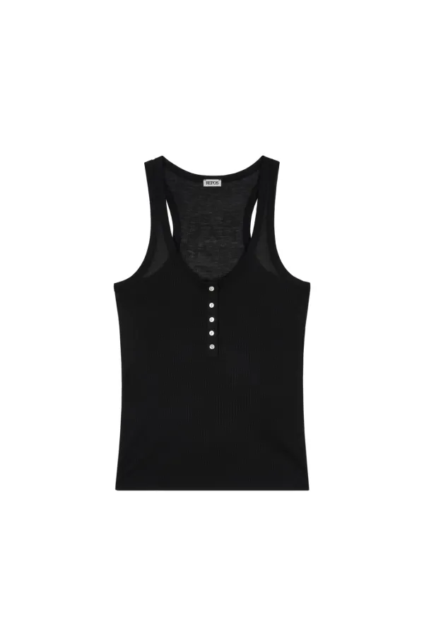HENLEY RIBBED TANK TOP (BLACK)