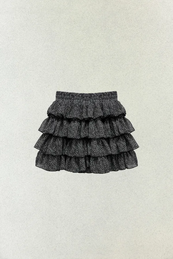 LEOPARD CANCAN MINI SKIRT PANTS / GRAY