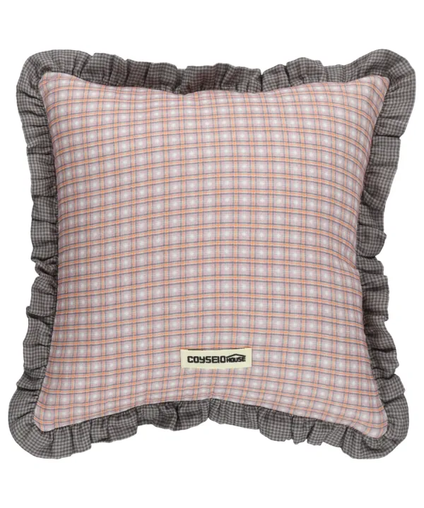 CHECK FRILL CUSHION PINK