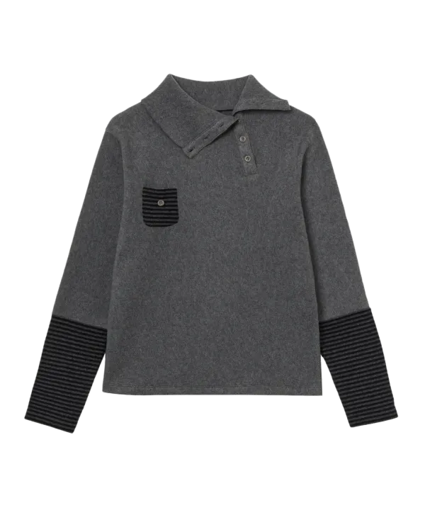 SLEEVE BLOCK HIGH NECK TEE [CHARCOAL]
