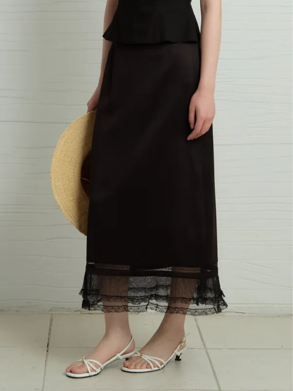 Satin Lace Maxi Skirt_2Color[6/8 예약배송]