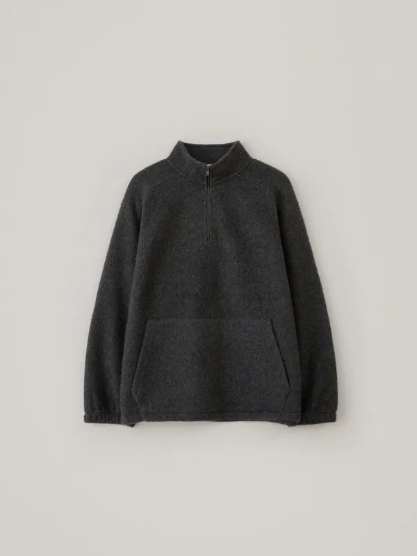 Wool Half Zip-Up Sweatshirt - Charcoal