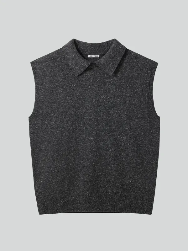 LINEN BLEND POLO KNIT VEST (CHARCOAL GREY)